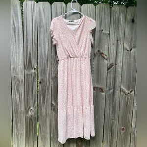 Chic Pink Patterned Midi Dress